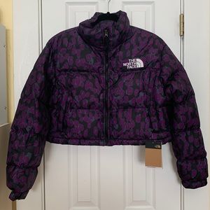 North Face Retro 1996 Nuptse Leopard Print Cropped Short Puffer Down Jacket M